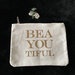 NWOT BEA-YOU-TIFUL Canvas Cosmetic Pouch Cream/Gold 9"x7.5"